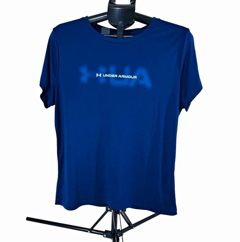 Under Armour large women’s Blue Polyester Athletic Fit Logo Graphic Crew T-Shirt
